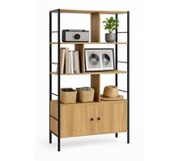 Libreria Relaxdays, HxLxP: 154,5 x 74 x 30 cm, 3 Ripiani Aperti, scaffale con sotto Mobile, Industriale, Marrone/Nero
