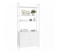 Libreria Relaxdays, HxLxP: 159,5 x 60 x 24 cm, 6 Ripiani, scaffale con sottobanco, MDF e Metallo, Bianco