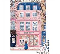Libreria Rosa Scena di Strada Puzzle 1000 Pezzi Carta per Adulti Edificio Puzzle per Famiglia Relax Decorazione Regalo 70x50cm/1000pcs