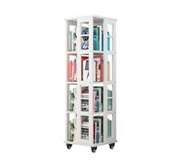 Libreria rotante a 4 strati con ruote, in ferro battuto, ad angolo, per ufficio, casa, soggiorno, design salvaspazio (bianco)