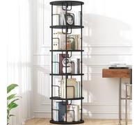 Libreria rotante a 5 ripiani, espositore a 360°, impilabile, salvaspazio, da pavimento, girevole, organizer angolare per camera da letto, soggiorno, ufficio, nero