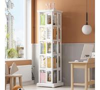 Libreria rotante con rotelle, scaffale angolare a 5 ripiani, per camera da letto, cucina, balcone, soluzione salvaspazio