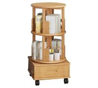 Libreria rotante in bambù con ruote, libreria a 2 ripiani a 360° e cassetto portaoggetti per un'organizzazione stabile, elegante decorazione per la casa, perfetta per soggiorno e ufficio
