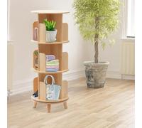 Libreria rotante in legno di pino, a 6 ripiani, con display a 360 gradi, per bambini e adulti, organizer multifunzionale per salotti e sale studio