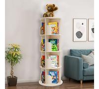 Libreria rotante per bambini e adulti, libreria rotante a torre con grande capacità per piccoli spazi, display a 360°, 4 ripiani, piccola mensola angolare rotonda per biblioteca, camera da letto
