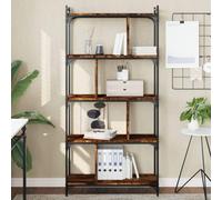 Libreria Rovere Fumo 5 Ripiani 76x32x158 cm Bookcase with Metal Frame, Industrial Style Bookshelf for Living Room & Office, Multilayer Plywood Storage Shelf, Adjustable Feet, Easy Assembly