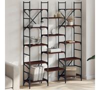 Libreria Rovere Marrone 127.5x28.5x172.5cm in Legno Multistrato - Modern Bookcase with Adjustable Shelves for Living Room Bedroom Sturdy Powder Coated Steel Frame - Max Load 20kg per Shelf