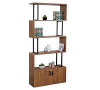 Libreria scaffale 3D MDF HWC-A27 4 Ripiani con sportello Legno Metallo Color Rovere Scuro