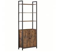 Libreria Scaffale a 6 Ripiani, Libreria Verticale con Anta, Struttura in Metallo, Ripiani Regolabili, 24 x 60 x 159,5 cm, Salotto Camera da Letto, Nero Ebano e Nero Inchiostro/Marrone Vintage e Nero I