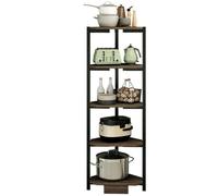 Libreria Scaffale Angolare 5Piani Metallo e Legno MDF 40x40 H120cm Nero Marrone