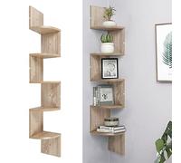 Libreria Scaffale Angolare Mensola a 5 Ripiani, Mensole Angolare Moderno, Libreria da Parete Legno, Scaffale Angolare a Parete a 5 Ripiani, Portaoggetti Mensola da Parete, 20×20×123 cm (Rovere)