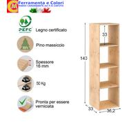 Libreria Scaffale Cubo 4 Vani Portabottiglie Cantina Vino Legno Pino Massiccio