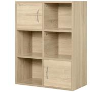 Libreria Scaffale In Legno, Mobiletto Multiuso Con 3 Ripiani 4 Scompartimenti E 2 Ante, 61.5x29.5x80cm