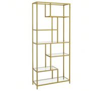Libreria Scaffale, Libreria Verticale a 7 Ripiani, Porta Piante, 30 x 80 x 180,8 cm, Vetro Temperato, Studio Soggiorno Camera da Letto Cucina, Nero Classico/Oro Metallico [Spazio di organizzazione mul