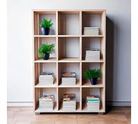 LIBRERIA SCAFFALE MODERNA LEGNO RIPIANI CUBI MENSOLE PARETE DESIGN CASA UFFICIO