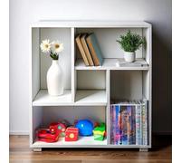 LIBRERIA SCAFFALE MODERNA LEGNO RIPIANI CUBI MENSOLE PARETE DESIGN CASA UFFICIO