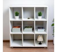 LIBRERIA SCAFFALE MODERNA LEGNO RIPIANI CUBI MENSOLE PARETE DESIGN CASA UFFICIO