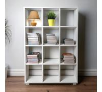 LIBRERIA SCAFFALE MODERNA LEGNO RIPIANI CUBI MENSOLE PARETE DESIGN CASA UFFICIO