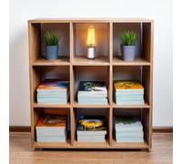 LIBRERIA SCAFFALE MODERNA LEGNO RIPIANI CUBI MENSOLE PARETE DESIGN CASA UFFICIO