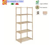 Libreria Scaffale Multiuso Legno Pino Massiccio 5 Ripiani Regolabili 65x40x171
