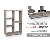 LIBRERIA SCAFFALE SALVASPAZIO MODERNA 5 RIPIANI BASSO ROVERE GRIGIO h876024 CM