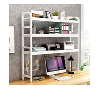Libreria Scaffale Ufficio, Cucina, Scaffale Da Scrivania A 3 Livelli Con Libreria Appoggio A Griglia Scaffali In Ferro Battuto E Assi Di Legno Per Del Computer Industriale(White,135*24*120CM)