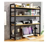 Libreria Scaffale Ufficio, Cucina, Scaffale Da Scrivania A 3 Livelli Con Libreria Appoggio A Griglia Scaffali In Ferro Battuto E Assi Di Legno Per Del Computer Industriale(Black,115*24*120CM)