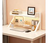 Libreria Scrivania con Pannello Perforato e 25 Accessori,Scaffale da Tavolo | Mensola Scrivania 2/3 Livelli Salvaspazio in Metallo,Organizer Scrivania per Casa,Studio,Ufficio(Small 2-Tier L100cm/39.4in)