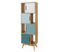 Libreria stretta Avon Abete in legno ingegnerizzato e massiccio, dimensioni 65 x 35 x h191 cm, peso 40 Kg, finitura rovere, blu rovere