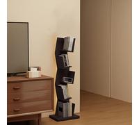 Libreria Verticale A 5/6 Livelli Con La Luce, Ripiani In Legno Massello, Con Ingombro Ridotto, Mobile Di Stoccaggio Scaffale Da Espositore Per Casa Ufficio(Black,128cm/50.4in)