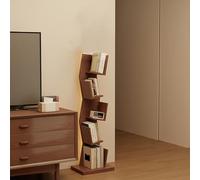 Libreria Verticale A 5/6 Livelli Con La Luce, Ripiani In Legno Massello, Con Ingombro Ridotto, Mobile Di Stoccaggio Scaffale Da Espositore Per Casa Ufficio(Brown,128cm/50.4in)