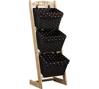 Libreria verticale a torre con cestini in vimini, supporto decorativo per giocattoli, cibo, snack e libri, marrone, 35,5 x 28 x 99 cm