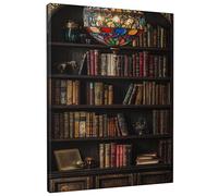 Libreria vintage da parete, decorazione in legno tinto marrone caldo, stampe estetiche rustiche per la casa, per soggiorno, studio, biblioteca, senza cornice, 30,5 x 40,6 cm
