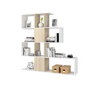 13Casa Kafka D11 - Libreria a zig zag, Melamina, Rovere/Bianco, 145 x 29 x 145 cm