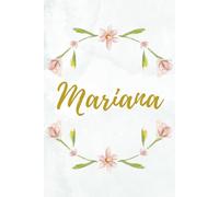 Libreta Mariana Floral: Cuaderno sin Renglones con Nombre en Dorado y Fondo Celeste Acuarela