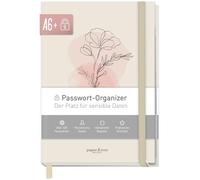 Libretto delle password A6+ Indice A-Z per dati d´accesso "Dainty Flower" | Per dati sensibili: 139 pagine di carta premium da 120g/m², copertina rigida, elastico, segnalibro & shortlist per 320 voci
