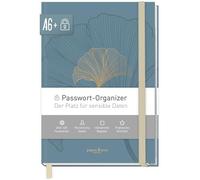Libretto per password Häfft paper&you® A6+ A-Z per dati di accesso "Blue Ginkgo" | Per dati sensibili: 139 pagine di carta premium da 120g/m², copertina rigida, elastico, segnalibro & shortlist per 320 voci