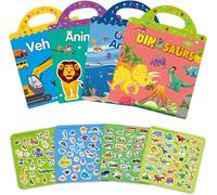 Libri adesivi riutilizzabili per bambini 3-6 giocattoli, include 4 temi animali, dinosauri, oceano, veicoli, riutilizzabile impermeabile libro di storia adesivo per bambini ragazzi ragazze