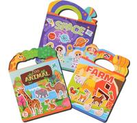 Libri adesivi riutilizzabili per bambini, confezione da 3 libri adesivi per bambini da 1 a 2 anni, adesivi riutilizzabili per attività in aereo per bambini (zoo+fattori spazio)