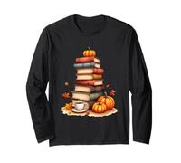 Libri caffè Foglie Autunno Zucche Lettura Biblioteca Maglia a Manica
