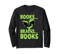 Libri Cervelli Zombie Bibliotecario Bookworm Halloween Maglia a Manica