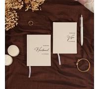 Libri dei voti nuziali per lui e per lei, set di 2 quaderni rilegati in lino con copertina rigida per sposa e sposo, con segnalibro, pagine a righe, per la cerimonia e il rinnovo, include elegante sca