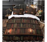 Libri d'epoca copripiumino Set di 3 Pezzi microfibra stampa di 3D con federa cerniera nascosta per cuscini Stile biblioteca classico Set Di Copripiumino for bambini e adolescenti Single（140x200cm）