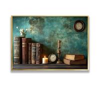 Libri d'epoca Orologio Tela di canapa Decor di candele antiche Immagini Stampe di opere d'arte per soggiorno Ufficio Biblioteca Poster estetici Pittura 40x60cm con cornice in oro