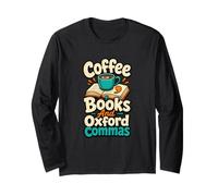 Libri di caffè e Oxford Commas Grammatica Amante Umorismo Maglia a Manica