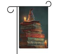 Libri di Halloween con Candele Vecchio Cappello da Strega Bandiera da Giardino Festività Stagionali Juta Doppio Lato Casa Cortile Bandiere Esterne 30x45 cm