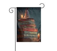Libri di Halloween Con Candele Vecchio Cappello Strega Bandiera Giardino 30x45cm Verticale Doppio Lato Fattoria Vacanze Decorazioni Esterne Bandiera Cortile