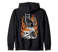Libri di magia occulta di Witchy Creepy Goth Cat Skull Flames Felpa con Cappuccio