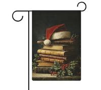 Libri di Natale con cappello di Babbo Natale bandiera da giardino vacanze stagionali iuta double face casa cortile bandiere esterne 30,5 x 45,7 cm