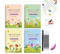 Libri Di Scrittura, Quaderno Esercizi Magia, Quaderni Scrittura A Mano, Tracciamento Numeri E Lettere Con Scanalature, Penna Magica Per Lettere, Riutilizzabili(English-1SET,Five pens)